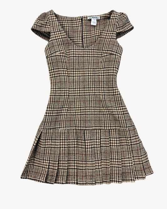 the alma dress in brown tartan