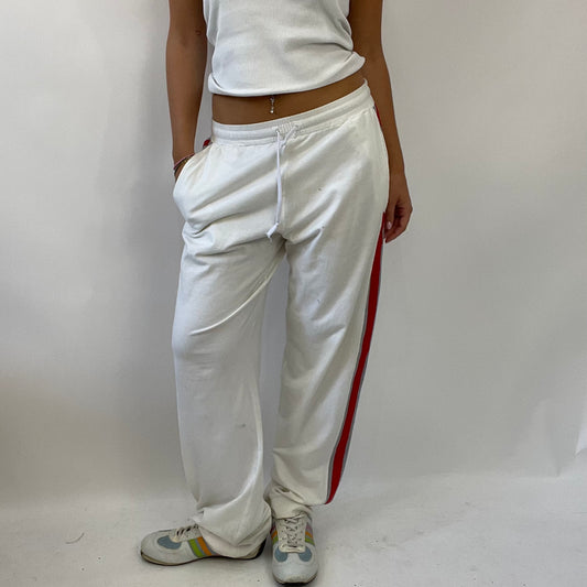 HAILEY BIEBER DROP | medium cream joggers with red stripes