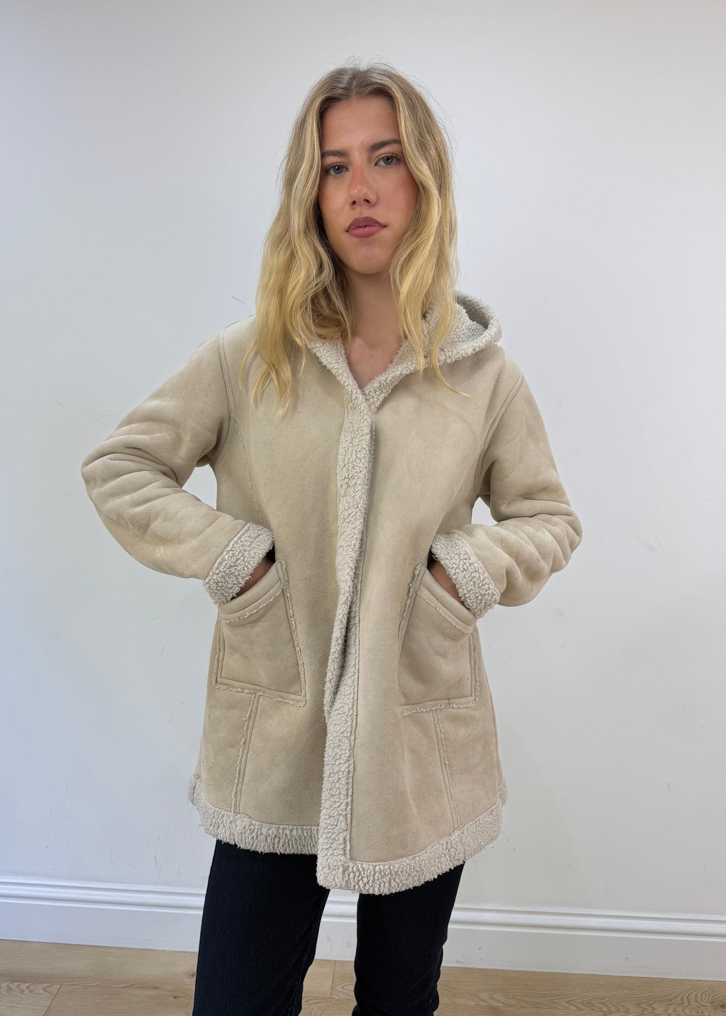 medium cream shearling coat