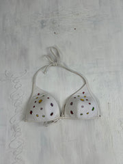 GIRLBAND DROP | small white bikini top with multicoloured beads