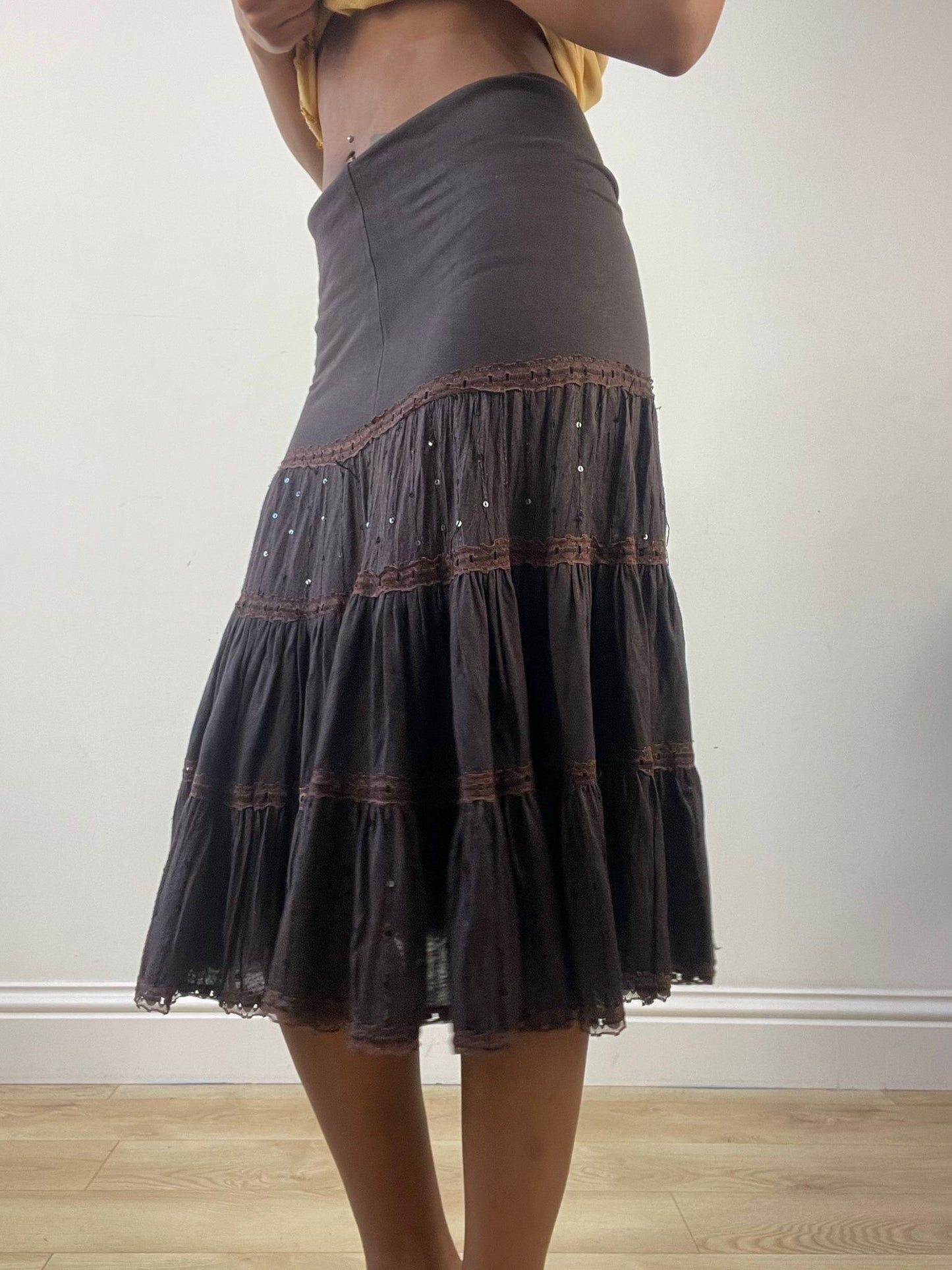 BEST PICKS | extra small brown tiered midi skirt
