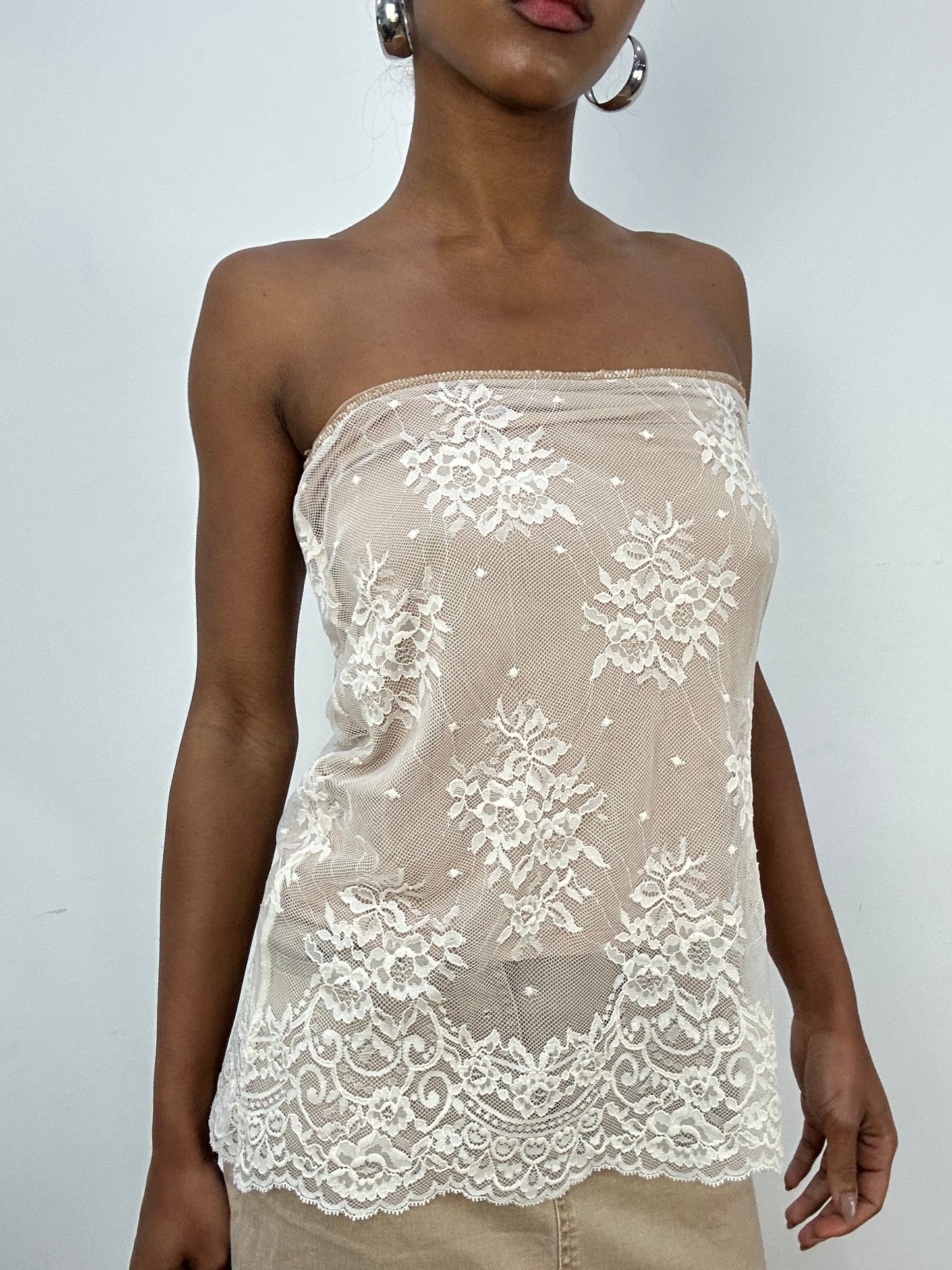 vintage edit: indie sleaze | small beige lace bandeau top