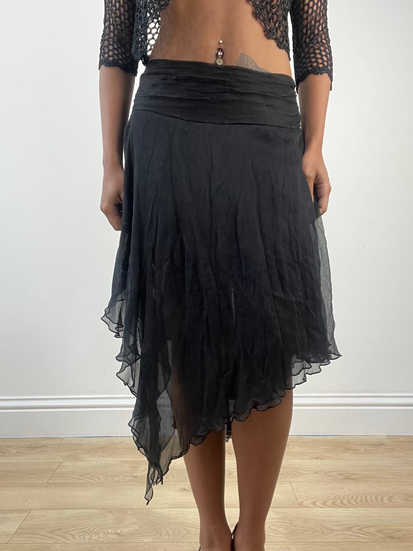 vintage edit: indie sleaze | small black mesh overlay midi skirt
