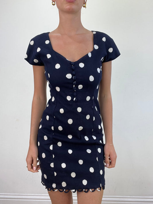 vintage edit: wedding guest | small navy mini dress with white polka dots