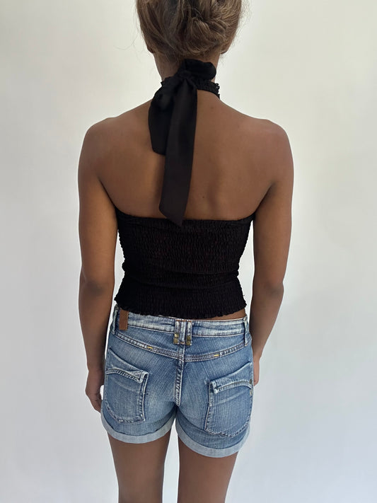 french summer drop | extra small black mesh halterneck top