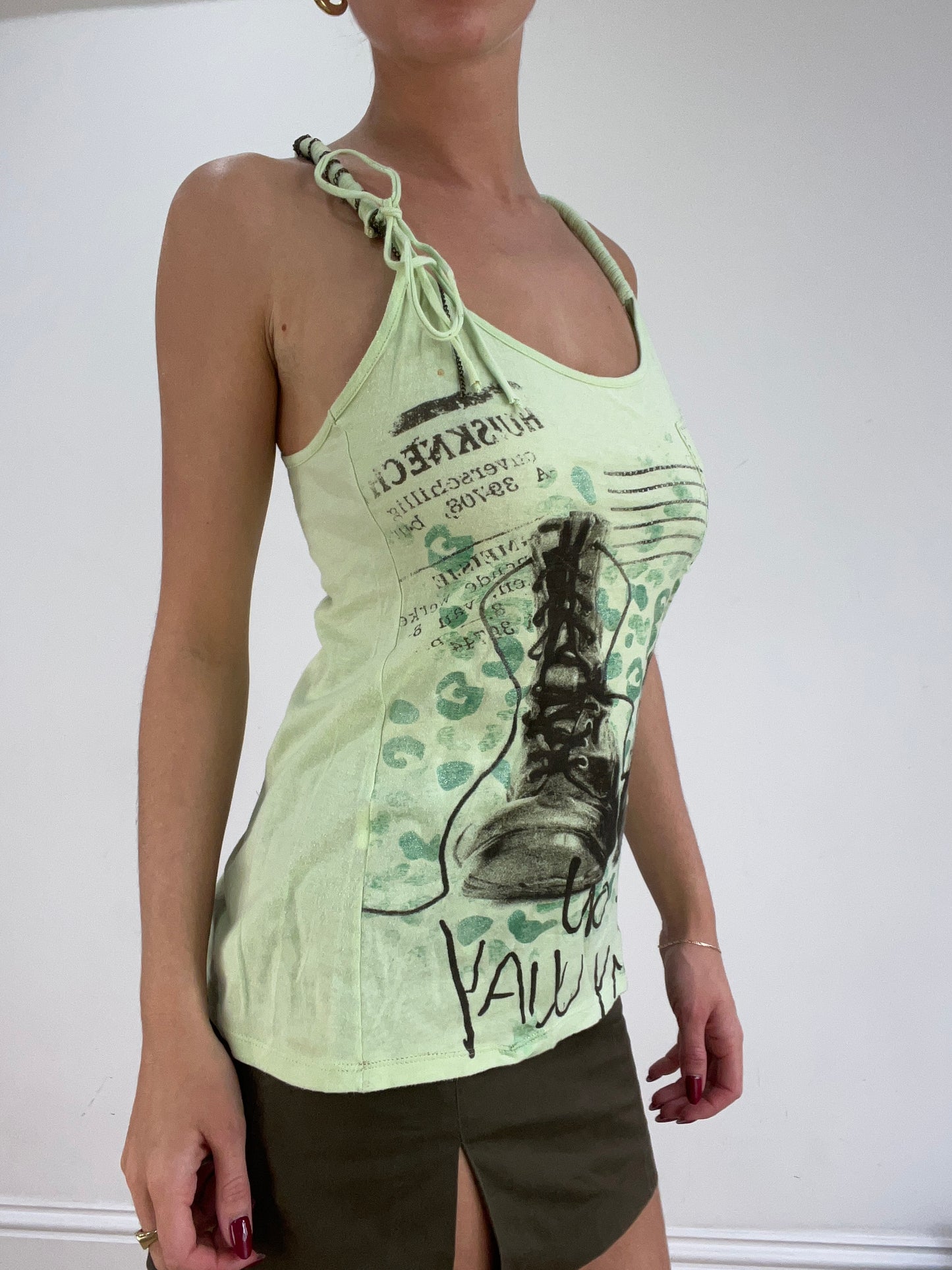st patrick’s day | medium green old label bershka graphic print tank top