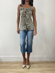 vintage edit: fashion week | small grey/khaki ruffle cami top