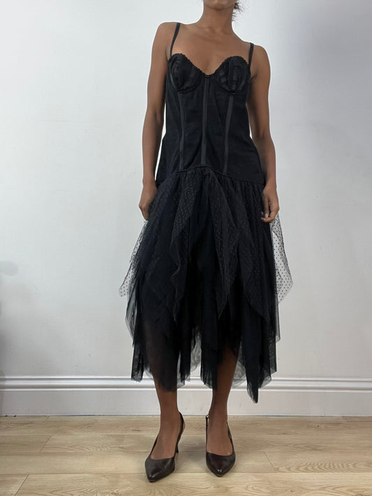 BEST PICKS | large black midi dress with corset detail
