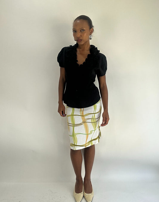 AUTUMN FAVOURITES | extra small green and white striped midi skirt