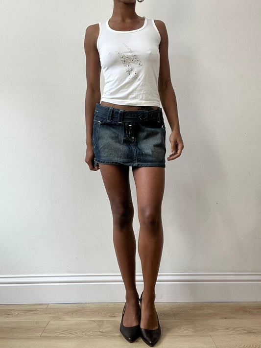 vintage edit thirty-one | small white tank top with rhinestone lightning bolt detail