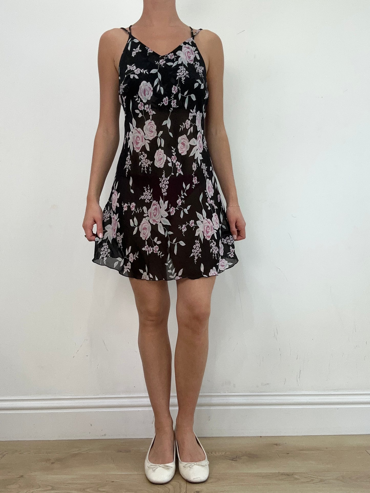 vintage edit: wedding guest | small black mini dress with pink floral print