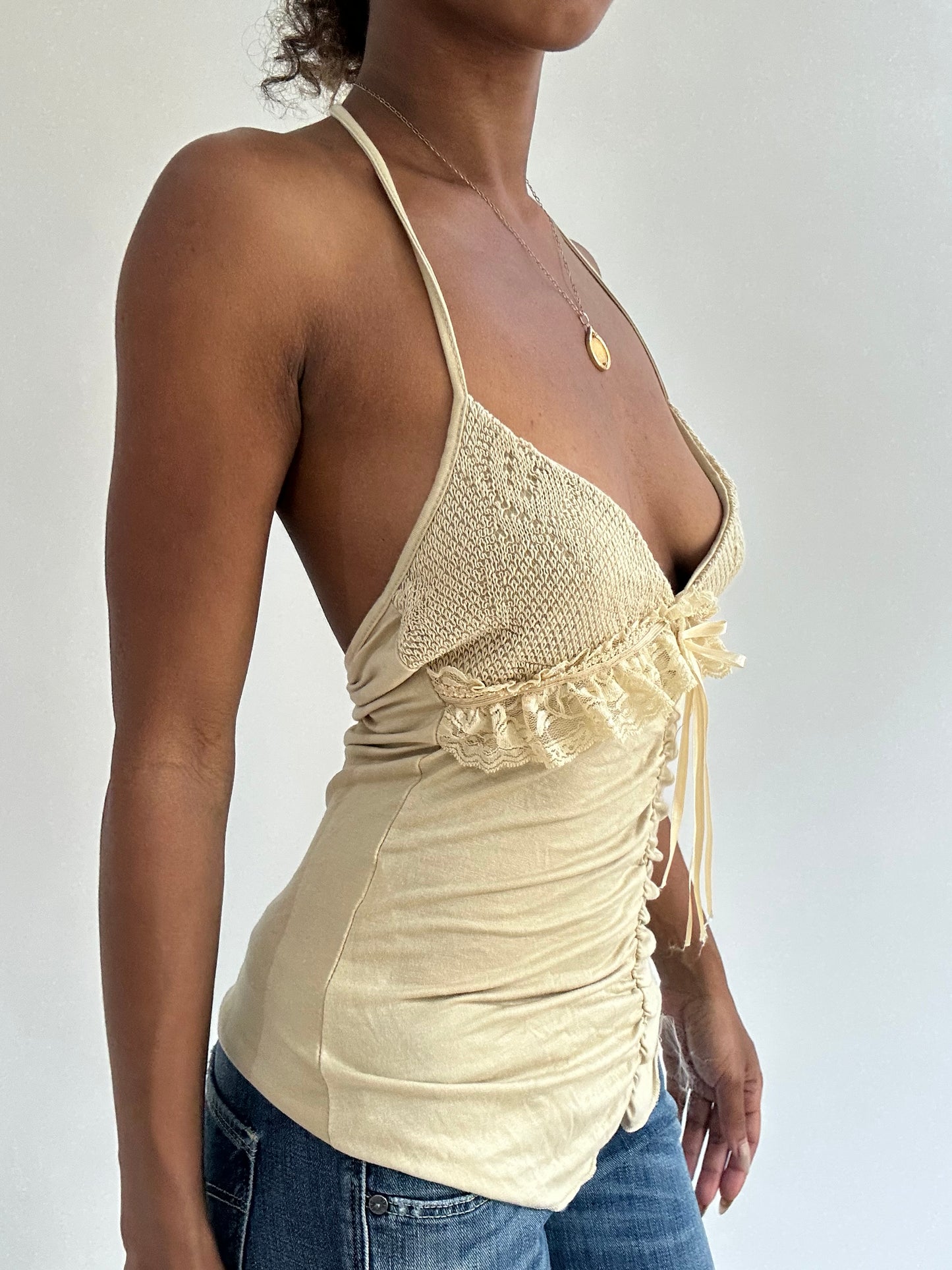 BEST PICKS | small beige ruffle detail cami top