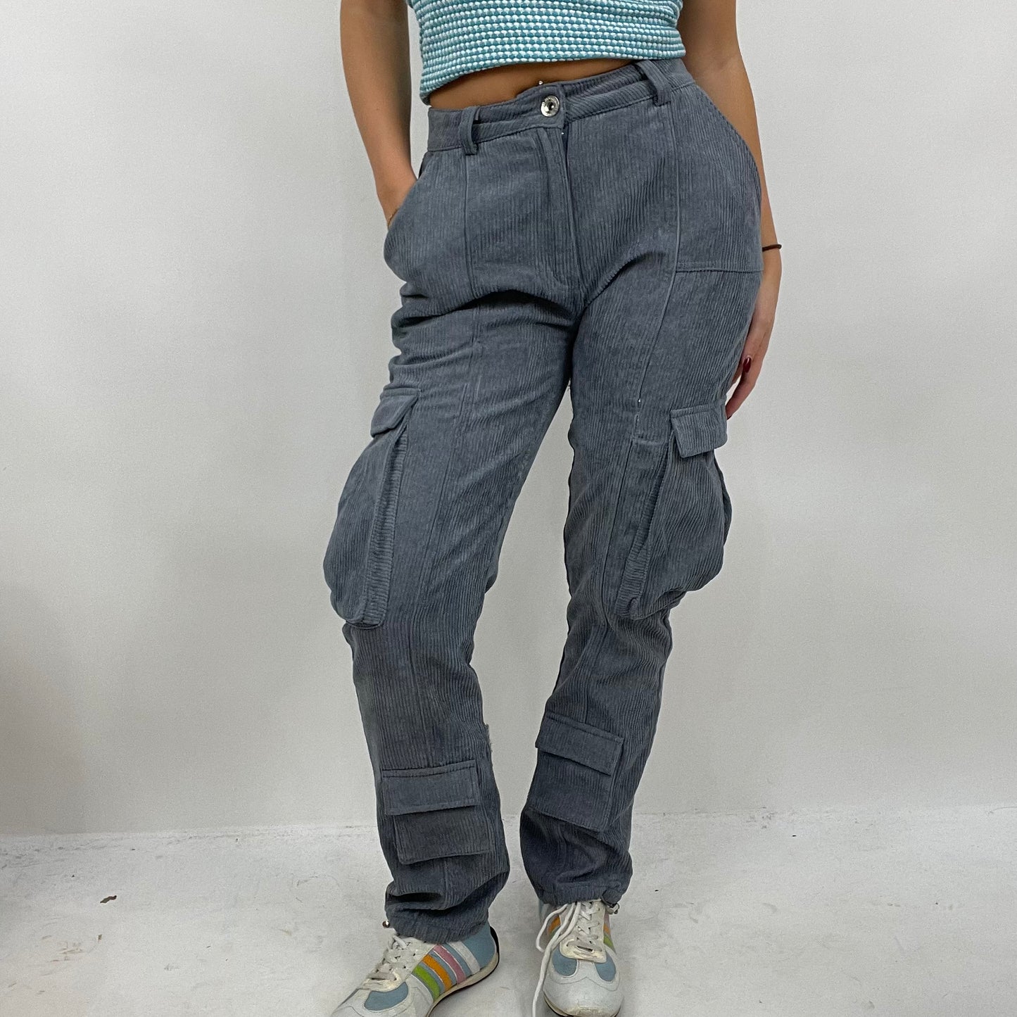 CHALET GIRL DROP | small grey corduroy cargo trousers