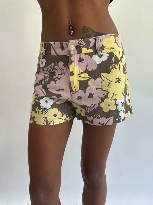 beach drop | small brown floral mini shorts