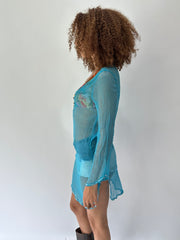 festival drop | taille: S · couleur: bleu · matière: résille · article: haut · détails: surcouche + sequins