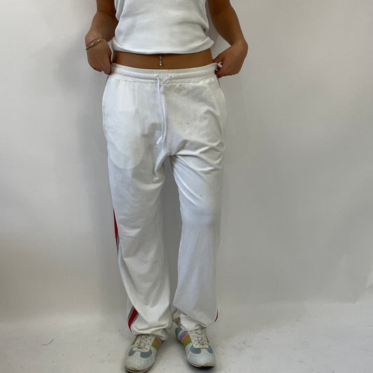 HAILEY BIEBER DROP | medium cream joggers with red stripes
