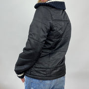 💻💚Top-Auswahl | kleine schwarze Pufferjacke mit gestricktem Rippkragen