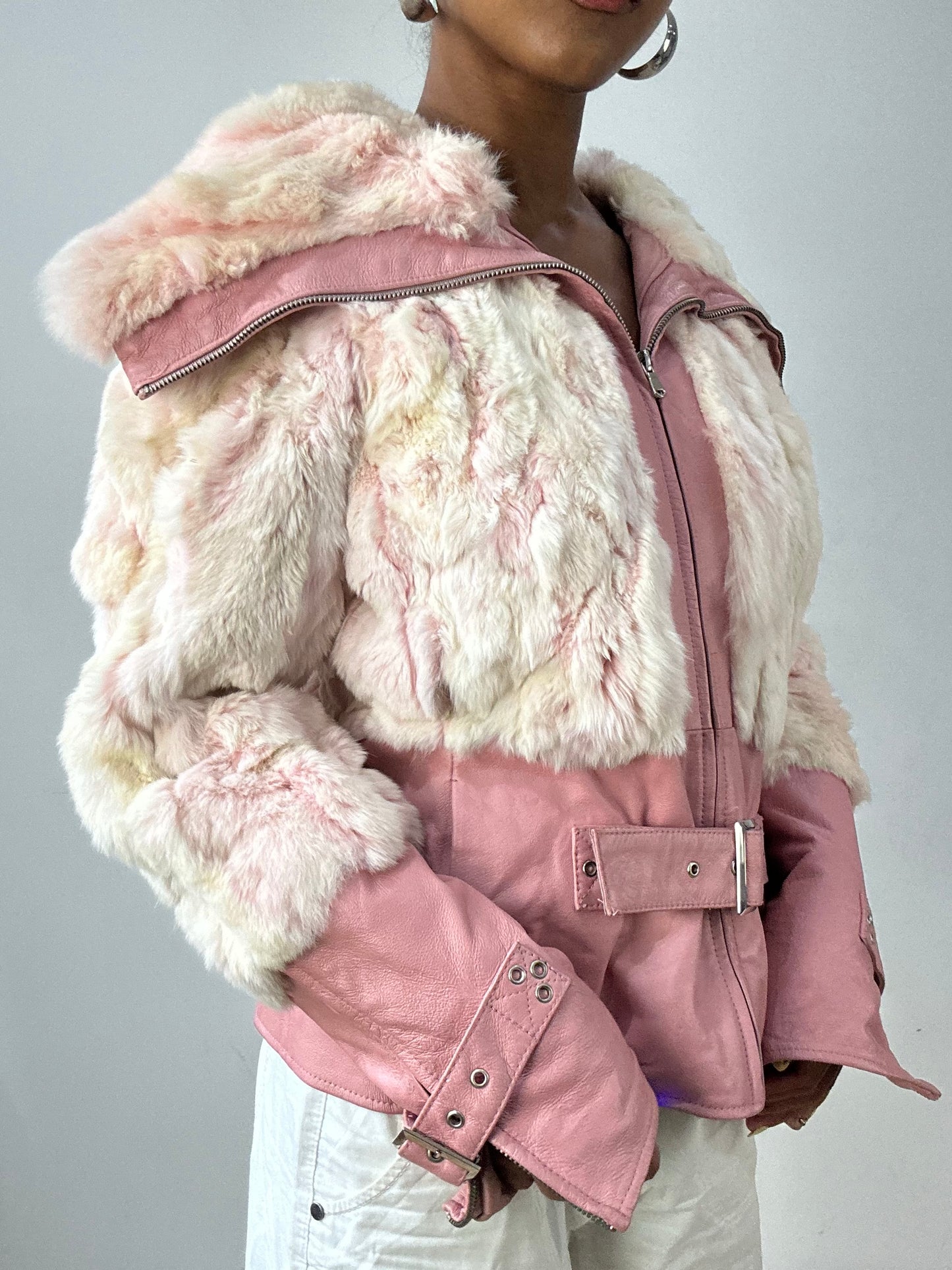 vintage edit thirty-two | medium pink faux fur and leather jacket