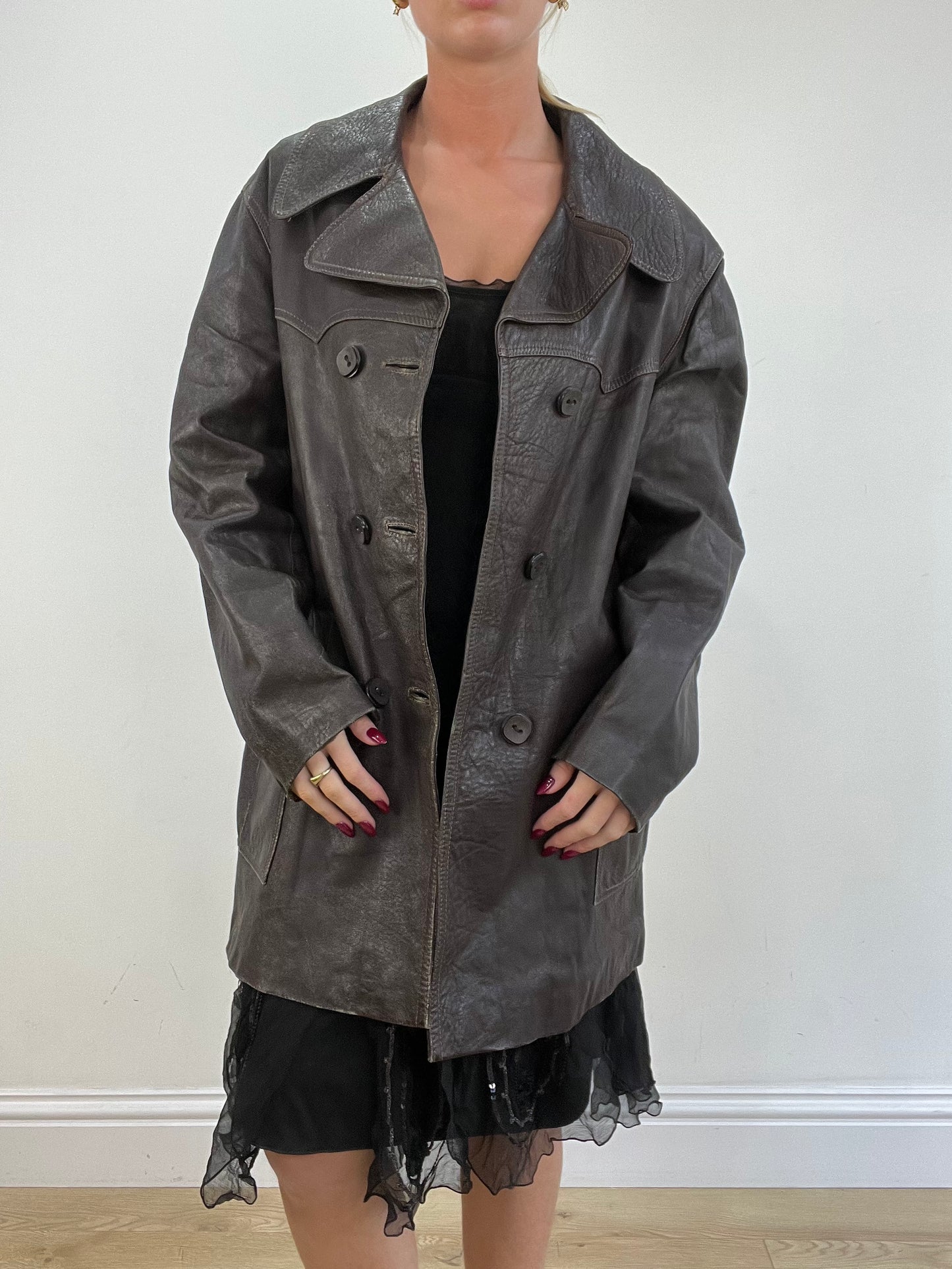 vintage edit thirteen | large brown faux leather jacket