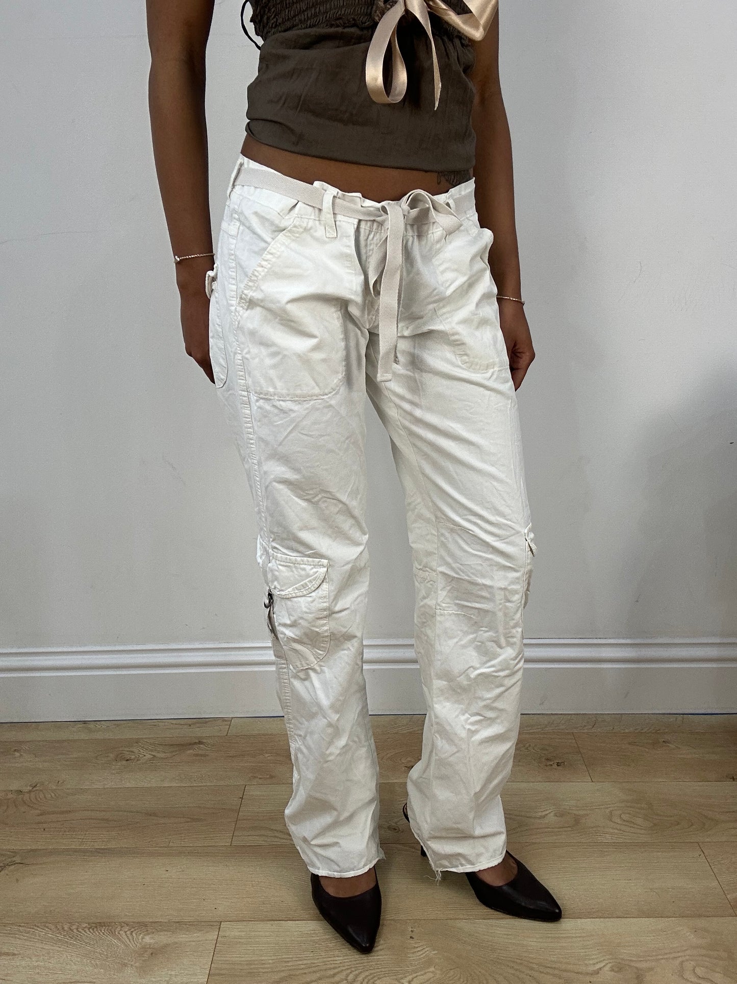 BEST PICKS | medium white cargo trousers with built in tie up belt