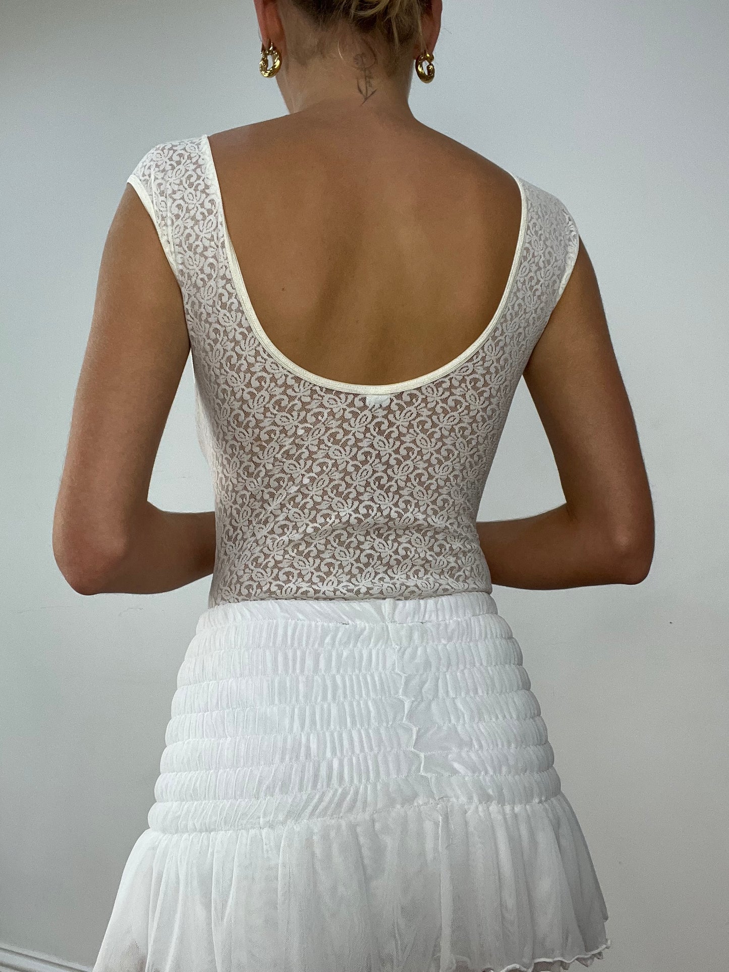 BALLETCORE | small white lace sheer bodysuit