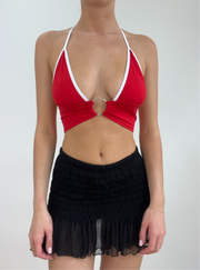 💻‼️ red halter neck crop top with o ring detail