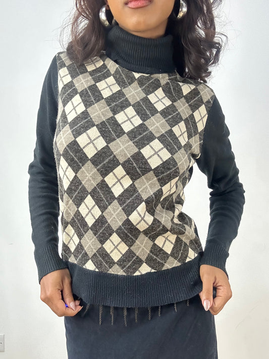 BEST PICKS | medium black and brown argyle print jumper