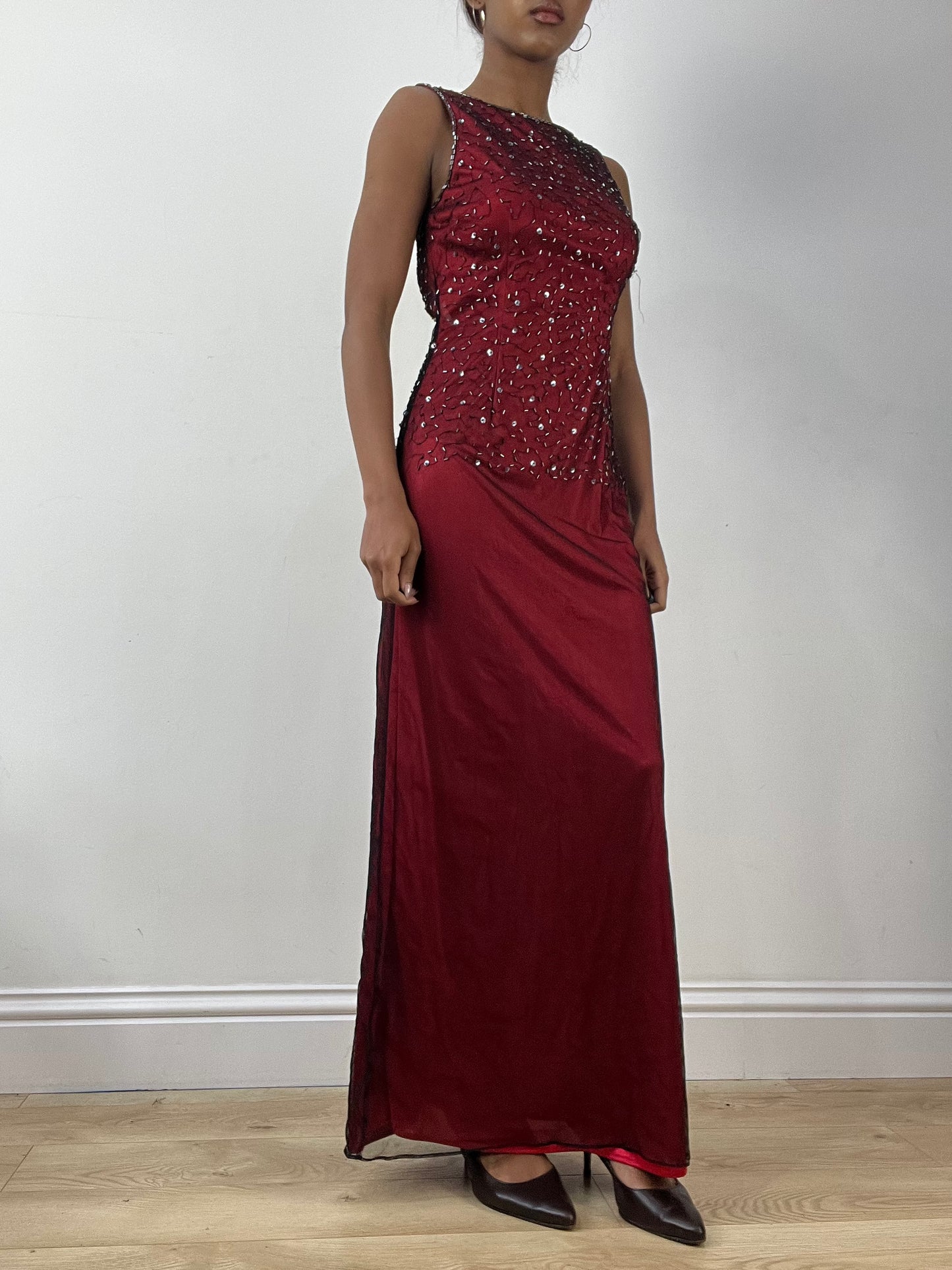 BEST PICKS | medium red maxi dress with sequin mesh overlay