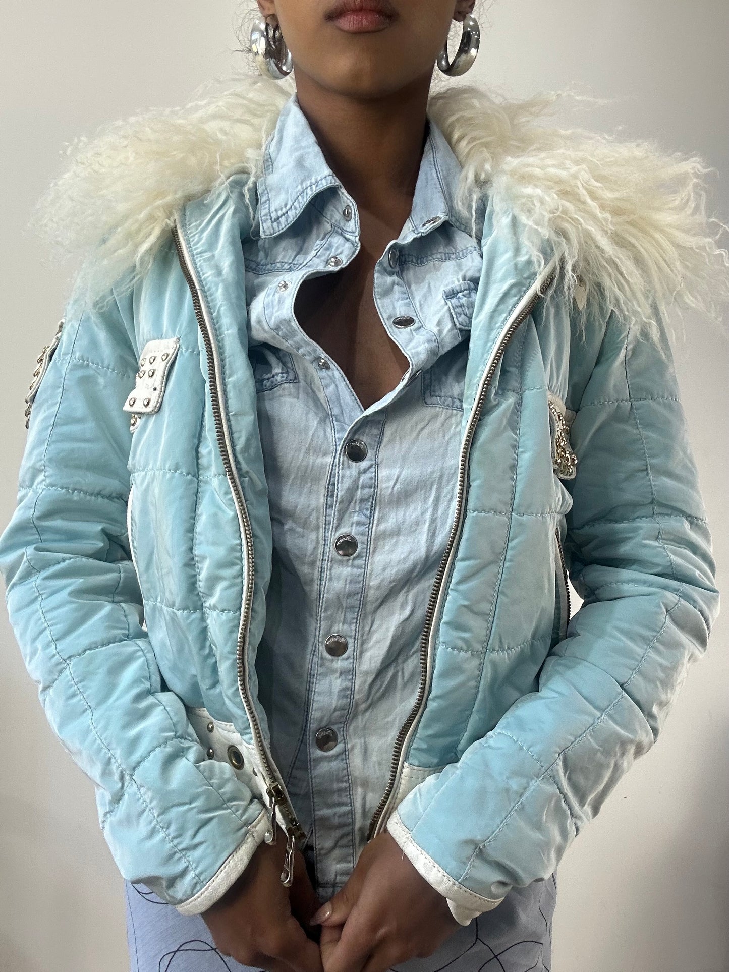 AUTUMN EDIT | small blue dual zip jacket with faux fur trim