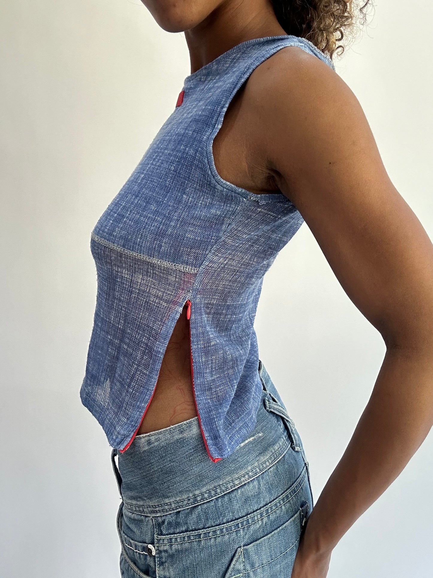 wag drop | small blue denim wash effect tank top