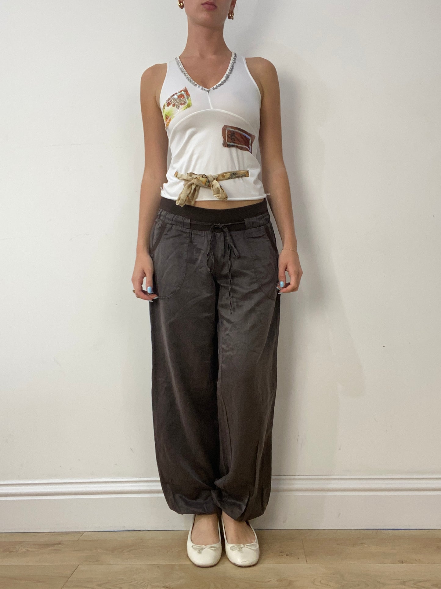 vintage edit thirty | medium brown satin style trousers