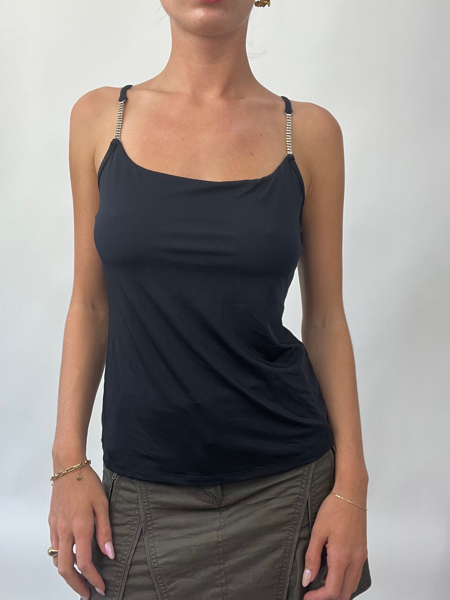 BRAT GIRL SUMMER DROP | small black cami with diamanté straps