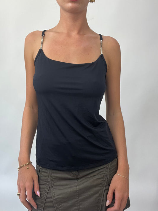 BRAT GIRL SUMMER DROP | small black cami with diamanté straps