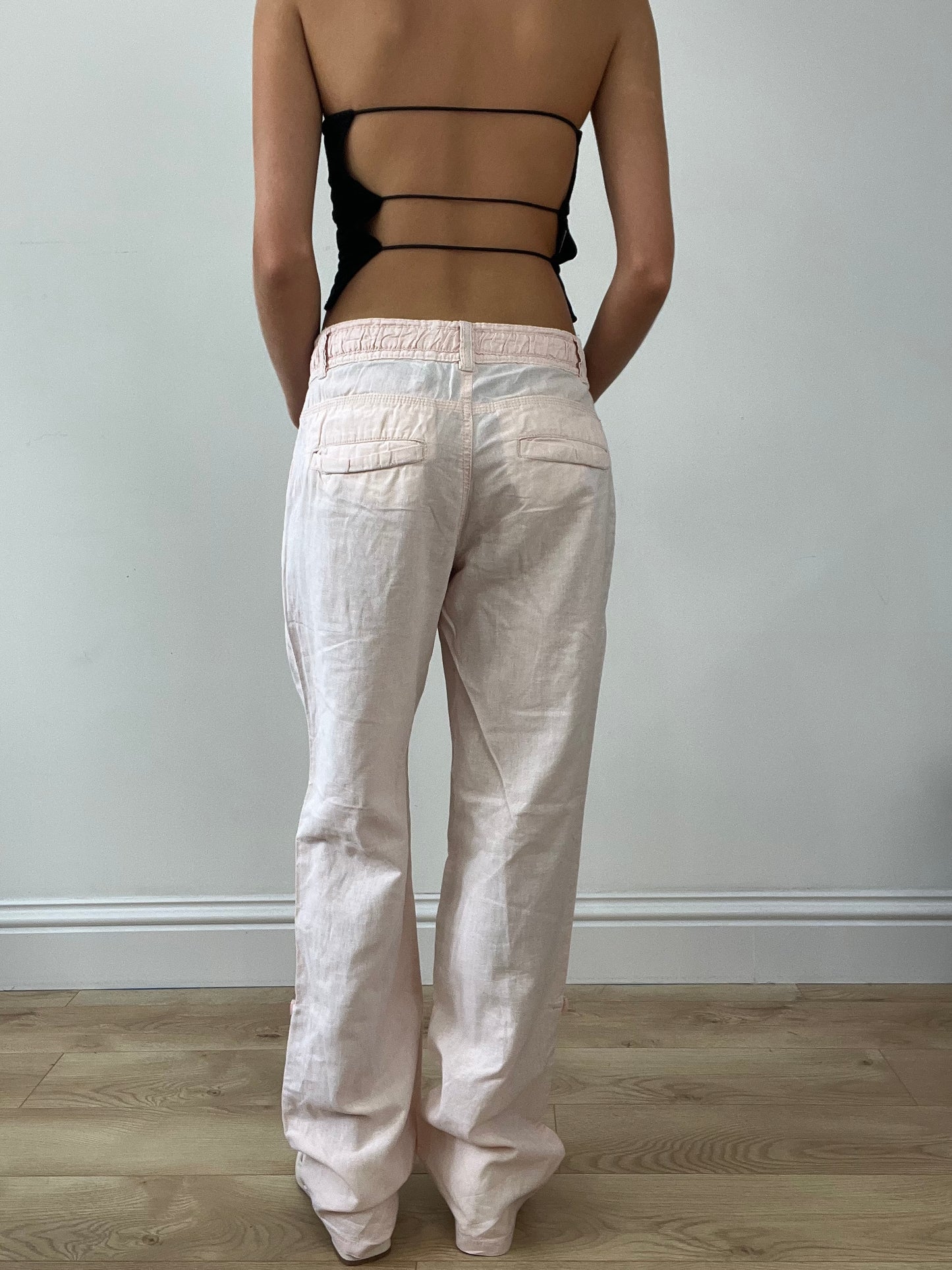 BEST PICKS | small baby pink old h&m linen trousers with tie waist detail