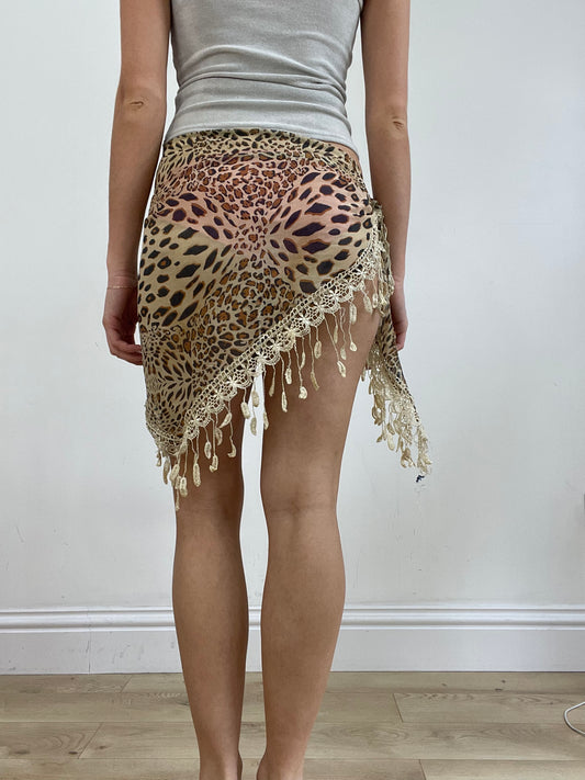 💻💚vintage edit twenty-four |leopard print beach wrap skirt with crochet trim