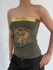 ‼️ | small green sequin embroidery bandeau top