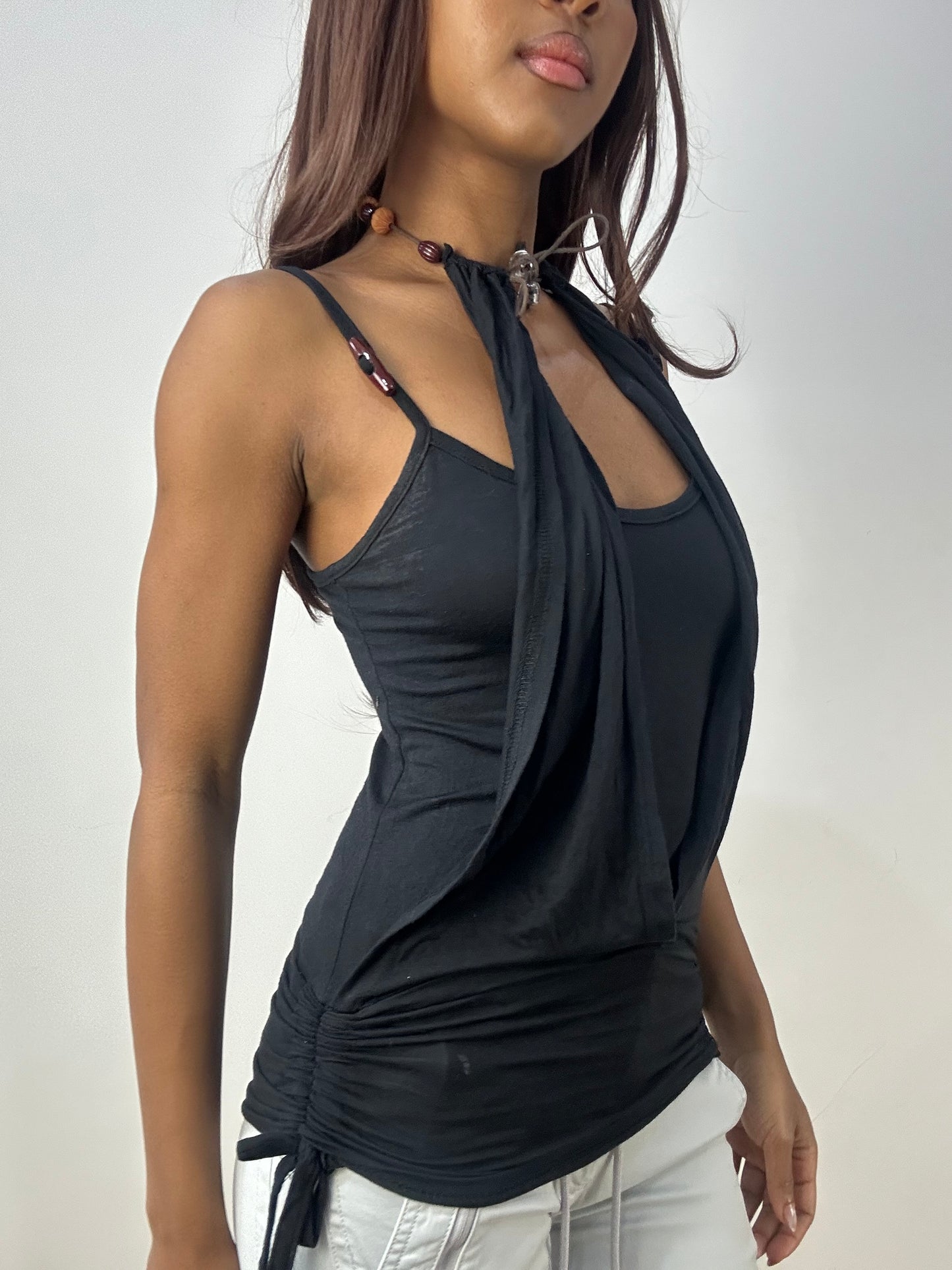 vintage edit thirty-three | small black halterneck top with built in tank top