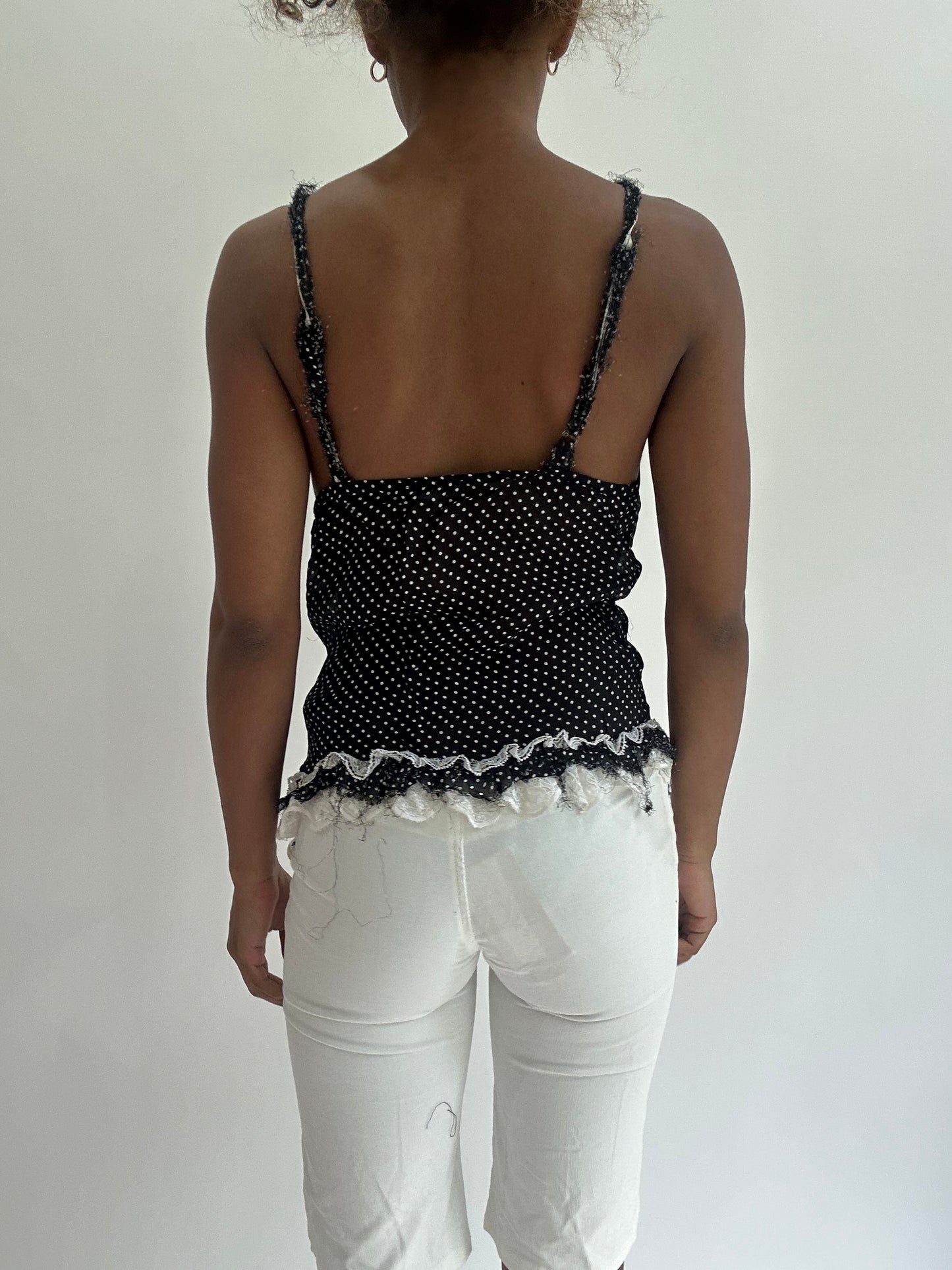 olivia rodrigo drop | small black and white polka dot cami top