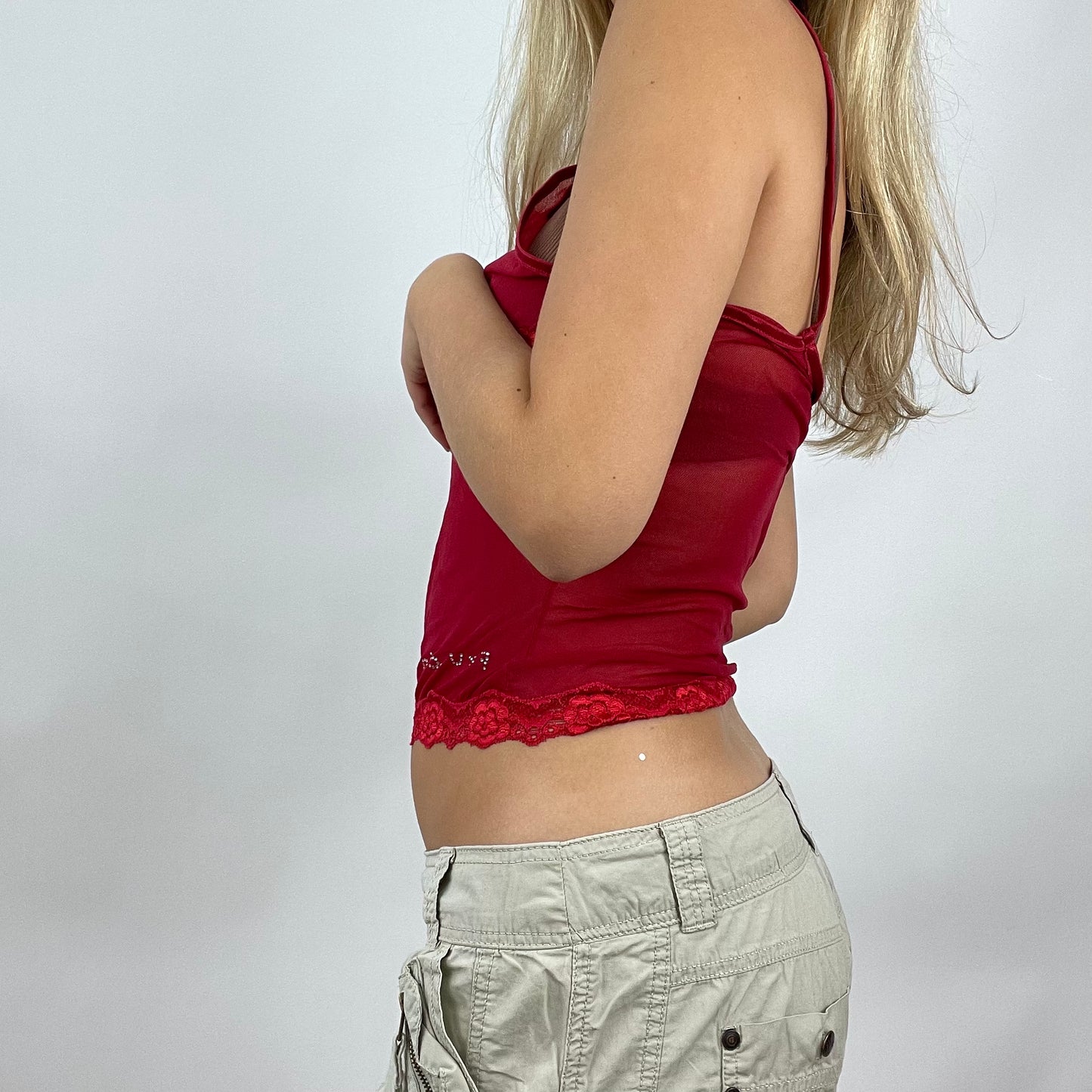 INSTA BADDIE DROP | small red lace trim cami top