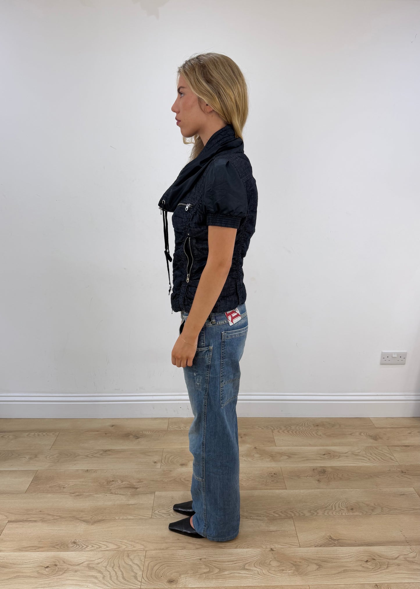 extra small navy dual zip miss sixty gilet
