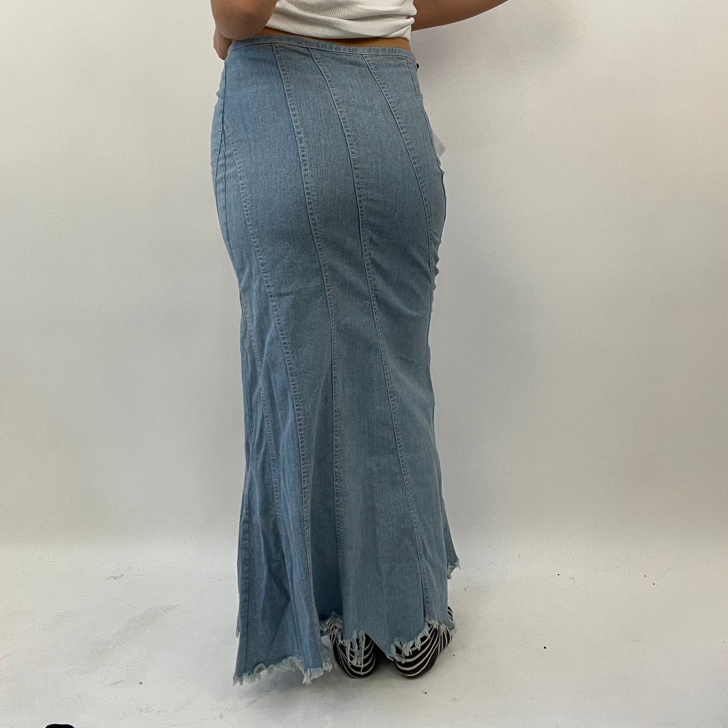 BEST PICKS | small denim panelled maxi skirt with raw hem