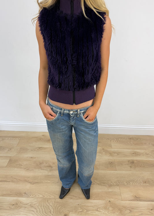 small purple faux fur gilet
