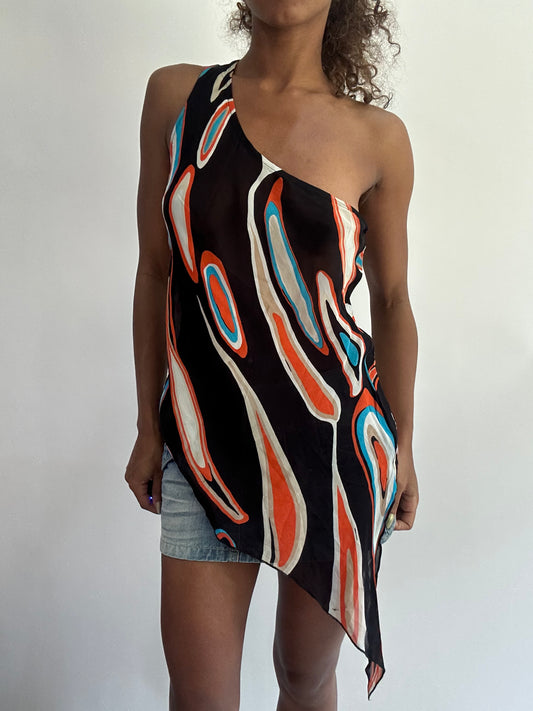 wag drop | small black patterned asymmetric top