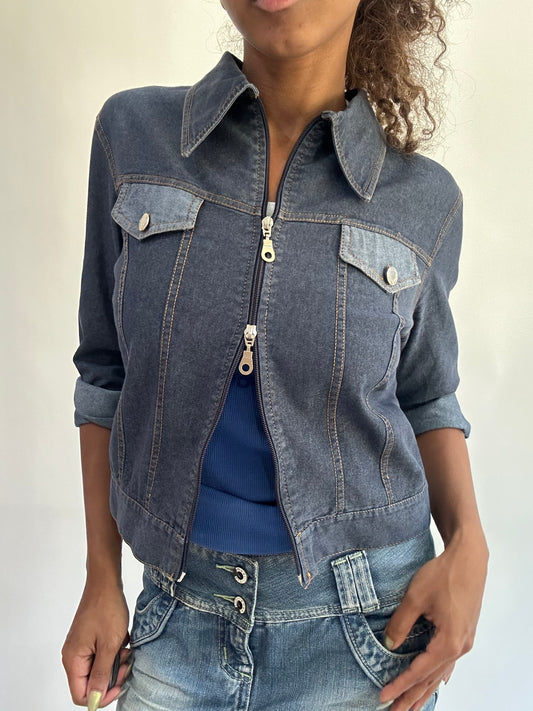 wag drop | small blue denim style dual zip jacket