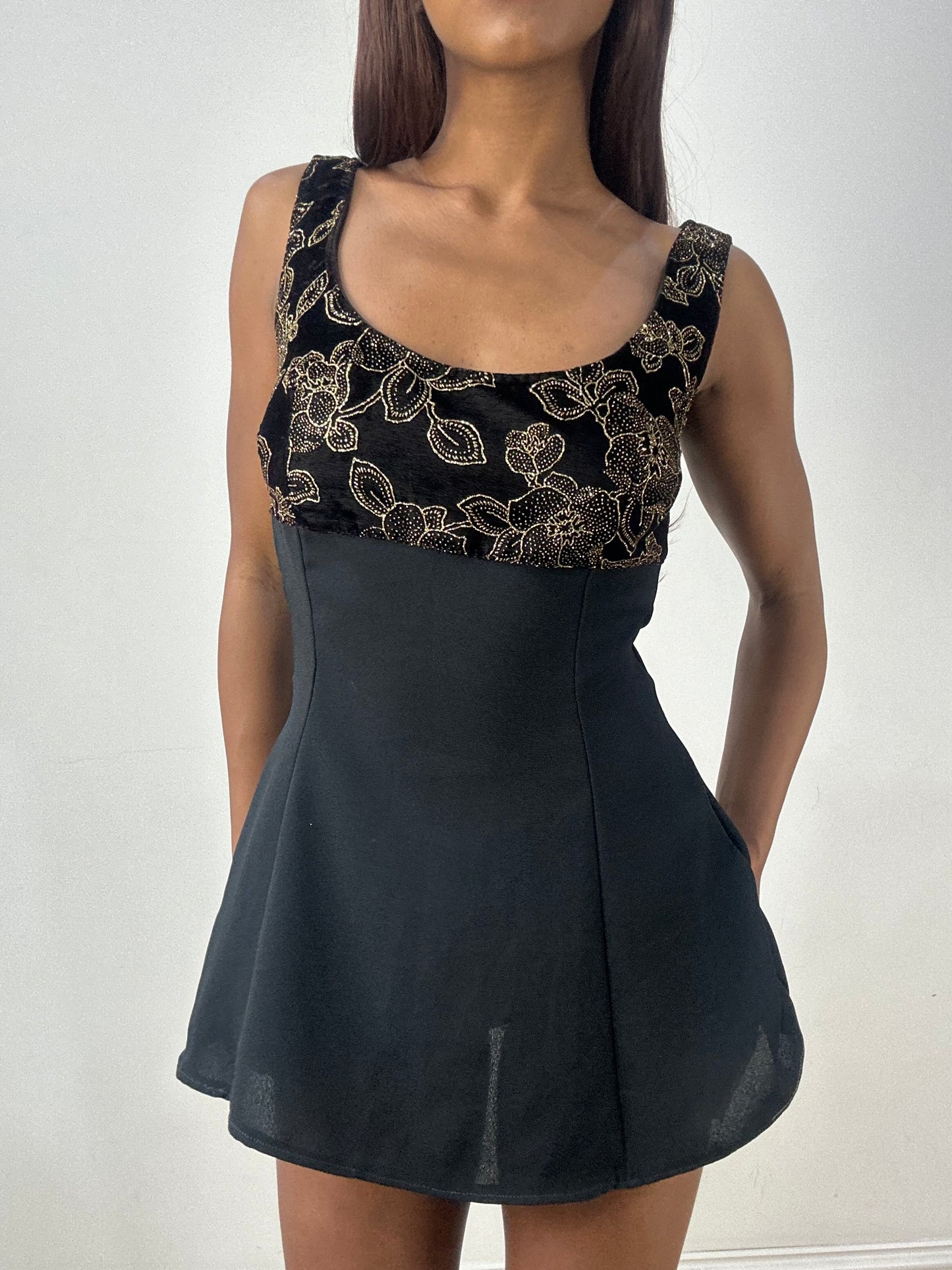 BEST PICKS | extra small black mini dress with floral embroidery