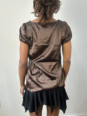 romantic grunge edit | small brown satin style short sleeve top