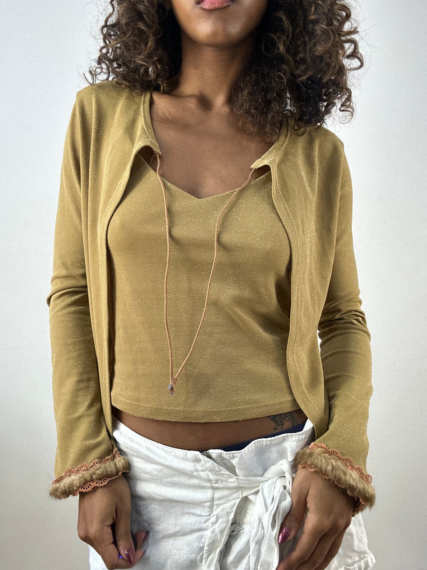 vintage edit thirty-four | small gold glitter cami top and bolero set