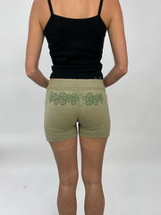 COCONUT GIRL DROP | medium green old label gap khaki shorts with floral embroidery
