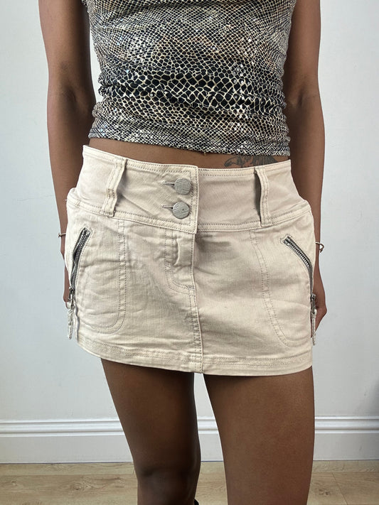 vintage edit eighteen | medium beige mini skirt with oversized zips