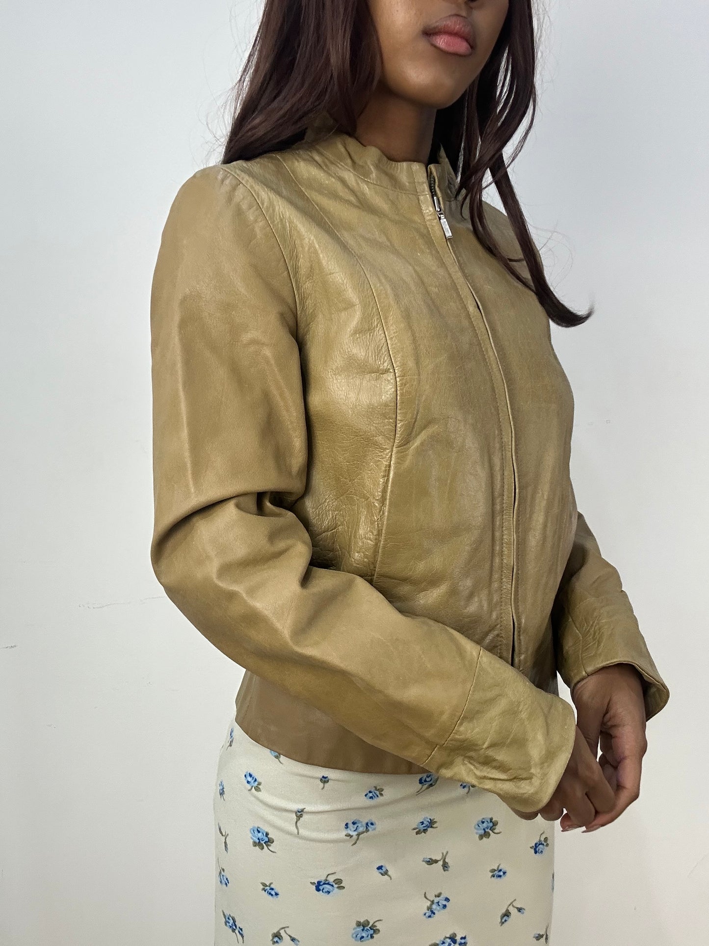 BEST PICKS | small tan old zara leather zip up jacket